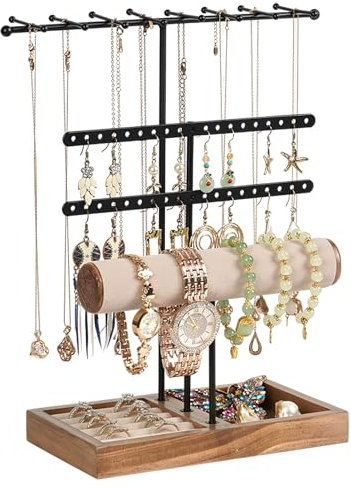 SchmuckstäNder, Schmuckhalter, Schmuck Organizers mit Ringbasis, Schmuckaufbewahrung mit 38 Löcher Ohrringhalter, KettenstäNder, für Ringe, UhrenstäNder, Armbandhalter, Ketten Aufbewahrung (A)