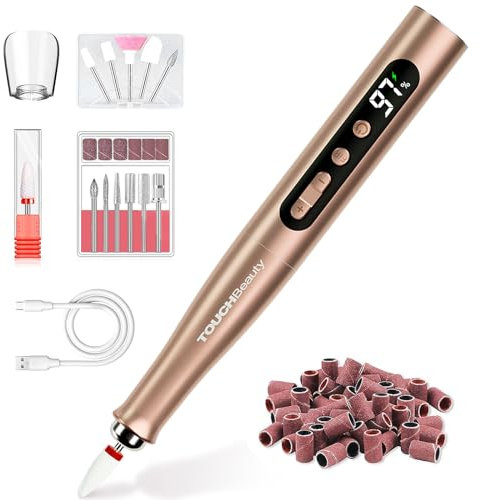 TOUCHBeauty Elektrische Nagelfeile Set Kabellos-Nagelfräser Nail Drill mit 5 Geschwindigkeiten, LCD-Display, Leise & Staubgeschützt für Maniküre und Pediküre (Gelnägel, Acryl) - USB-Aufladbar