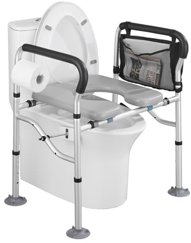 Raised Toilet Seat 400lbs, Toilet Seat Risers for Seniors, Handicap Elevated Toilet Seat with Handles & Padded Seat, Commode Chair with Adjustable Height, for Elderly, Pregnant, Fit Any Toilet