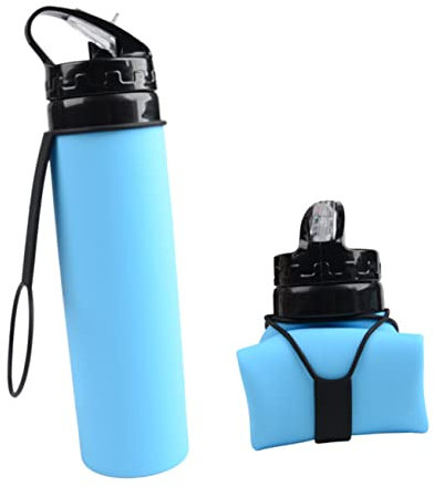 Happyyami Bouteille Eau Pliable Silicone Couvercle Hermétique pour Sport Et Randonnée Bleue