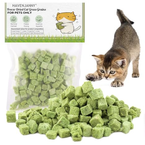 HavenJanny 60g Cat Grass Treats for Cats, Freezed Drying Cat Grass Teething Stick Snacks for Kitty, Edible Cats Chew Toys for Teeth Cleaning and Hairball Removal