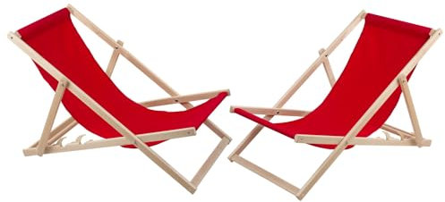 WOODOK Set 2 sedie da giardino in faggio, 2 comode sedie a sdraio ideali per la spiaggia, il balcone e la terrazza (Rosso)