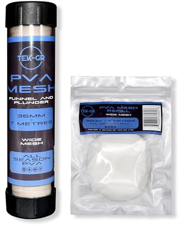 Tek-Gr 12 meter PVA-nät, 12 m x 36 mm Pva Mesh Kit Bred Pva Mesh Karp Fisketillbehör med tratt och kolvsystem, alla årstider Pva nätväska -12 meter