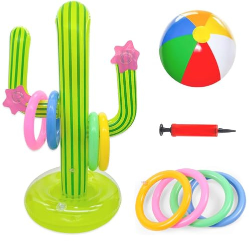 Set Giocattoli Gonfiabili Piscina, 11 pezzi Cactus Gonfiabile Set, Gonfiabile Lancio Anelli Gioco, Giocattolo Gonfiabili Piscina, Giochi Gonfiabili Piscina Divertenti per Bambini, Adulti