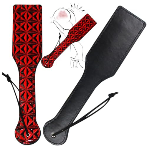 SM Paddel für Sex Spanking Bondage Zubehör Sex Spielzeug für Paare Cosplay | SM Paddel Spanking BDSM Flogger Gerte aus Leder Bondage Peitschen Set für Paare Pärchen Fetisch Cosplay (Schwarz Rot)