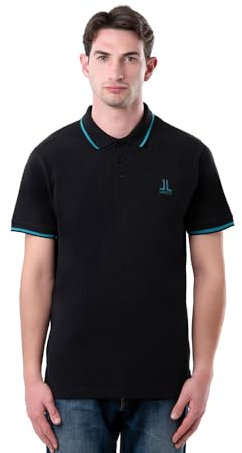LANCETTI Polo da Uomo a Manica Corta, Fit Regular, Righino a Contrasto sul Colletto e Fondo Manica, Logo sul Cuore, 100% Cotone Piquet (IT, Testo, L, Regular, Regular, Nero)