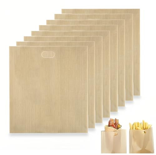 KOLZEMV Lot de 8 sacs à toasts réutilisables non adhésifs pour grille-pain, sachet kraft alimentaire, sac papier, sac papier kraft, pâte à pizza, sandwiches à fromage, collations, chicken pâtes