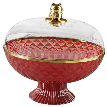 DimyFew Frutero de encimera, frutero con pedestal y tapa, redondo, para decoración del hogar, con tapa, para almacenar, Rojo