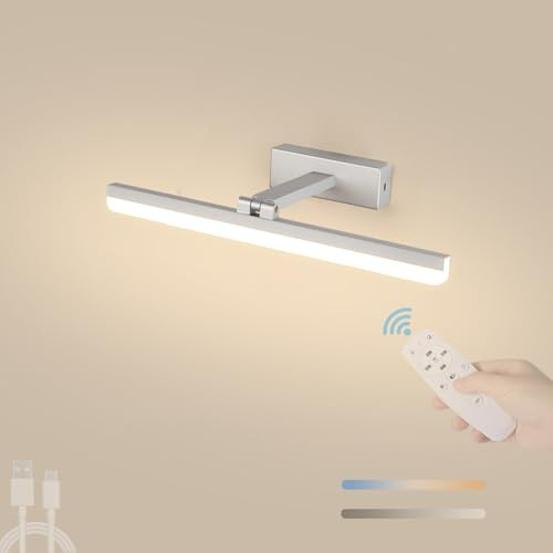 TZSMUM LED Spiegelleuchte Wandlampe mit Fernbedienung Dimmbar 2700K-6500K Wandleuchte Aufladbar USB Batteriebetriebene Wandbeleuchtung 180°Rotation für Schminklicht Badlampe (Weiß,50cm)
