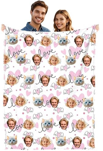 Generisch Personalisierte Decke mit Foto Text, Fotodecke Selbst Gestalten, Personalisierte Geschenke, Weiche Flanell-Decke für Paare Familie (Muster+3Gesicht)