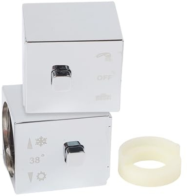 Vootnifig Chrome Square Shower Temperature Control Handle Knob Pair for Thermostatic Bath Shower Mixer with Stop Ring Grub Screw End Cap ABS Plastic Mirror Finish White Marks