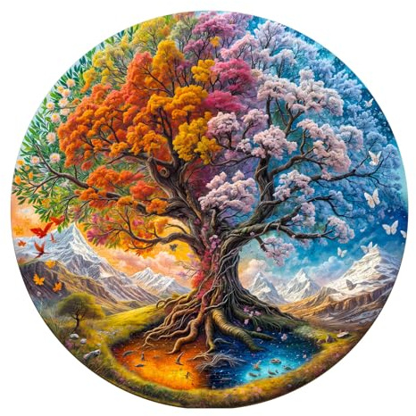 Jigfoxy Wooden Puzzles for Adults, Tree of Life Wooden Jigsaw Puzzles | 300pcs Unique Animal Shape Wood Puzzles, Christmas Birthday Gifts for Family Friend with wooden box(13.4*13.4in)