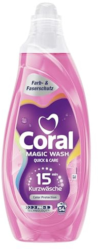 Coral Magic Wash Quick & Care Waschmittel Color Protection Flüssigwaschmittel für 15 Minuten Kurzwäsche mit PRO-S Technologie 54 WL