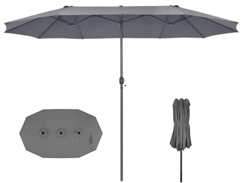 GOPLUS Grand Parasol de Jardin Exterieur, 4,7M Parasol Rectangulaire Double Face avec Manivelle, 12 Baleines, Résistant aux UV, pour Balcon Plage Jardin, Base Non Incluse (Gris Anthracite)
