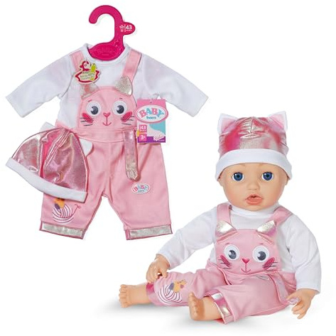 BABY född kattunge onesie, sparkdräkt med långa ärmar med hängselbyxor inklusive mössa, 839430 Zapf Creation