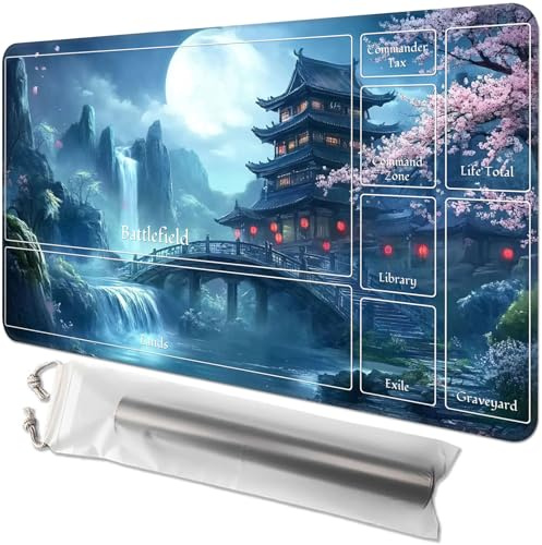 Tapis de jeu MTG avec zones – 61 x 35,6 cm, surface lisse, base antidérapante, avec sac de rangement gratuit, peut également servir de tapis de souris de bureau, japonais ancien
