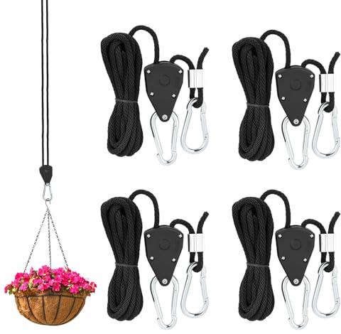 4 Stück Verstellbare Seilratsche, 1/8 Zoll Ratschenzeltseil Seilzugratsche Ratchet Hanger Einstellbare Seilratsche mit Haken Seilaufhänger für Campingzelte Markisen Licht Zimmerpflanzen,2.4m