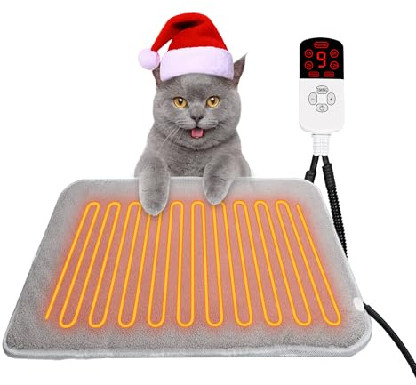 TEOV Pet Heating Pad 45 x 45 cm, with 4 Timing Settings & 20°C-55°C Temperature, Safe Waterproof Heating Pad Pet Indoor Heating Blanket for Cat Dog