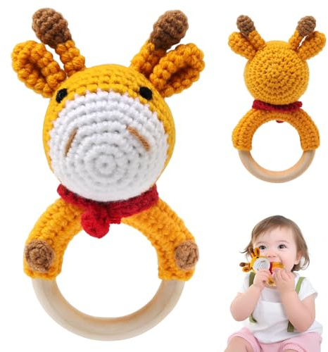 TonStyle Baby Rattle Toys, Baby Toys 0-6 Months, Sensory Teething Teether Ring Motor Skills Toy, Montessori Early Educational Toy, Handcrafted Crochet Baby Rattle, Baby Toys Gift for 0 3 6 9 12 Months