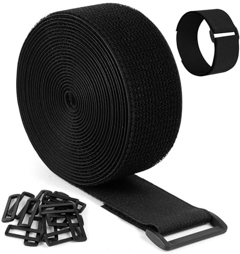 Ainiv Bridas Reutilizables de 5m con 15 Hebillas, 1 Rollo Bridas para Cables, Sujeta Cables Correas Corte Libre, Gancho y Bucle Organizador Cables Multiusos para Oficina, Hogar (5m x 5cm, Negro)