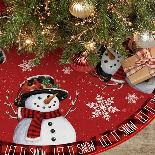Weihnachtsbaum Decke 120cm, Rot-Weißes Farbschema Weihnachtsbaumdecke Rund, Schneemann Weihnachtsbaumrock ist Perfekt für Weihnachtsdekorationen und Feiertagspartys