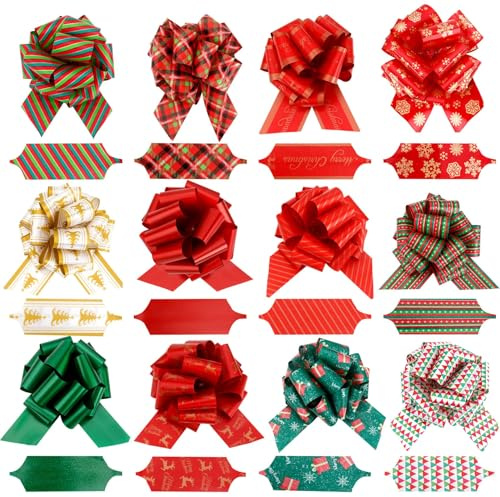 Weihnachten Geschenkschleife,Weihnachtsschleifen mit Geschenkband zum Verpacken,12PCS Weihnachts Geschenkschleifen,für Weihnacht Geschenkverpackung,Geschenkdekoration,Geschenke,Floristen,Blumensträuße