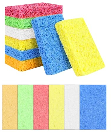 SEESUNO 48 Pcs Compostable Sponges Kitchen, Reusable Cellulose Eco Washing up Sponge for Dish, Cookware, Bathroom, Non Scratch