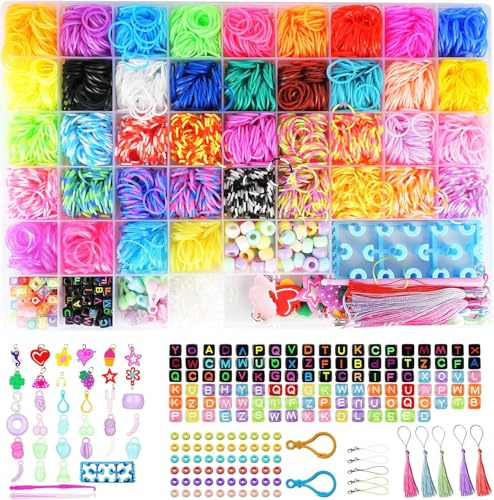 AOKITO 3800 - Braccialetto elastico, 40 colori, per fai da te, elastico, Loom Bands, kit per bambini, con ciondoli, clip, perle, scatola di immagazzinaggio, per bambine e bambini