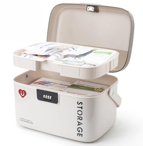 Medicine Storage Box 2 Layer Lockable Medicine Box Portable Lockable Storage Box Household Storage Boxes with Lock Small First Aid Box for Kitchen Home and Office Safety for Small Medicines, Snacks