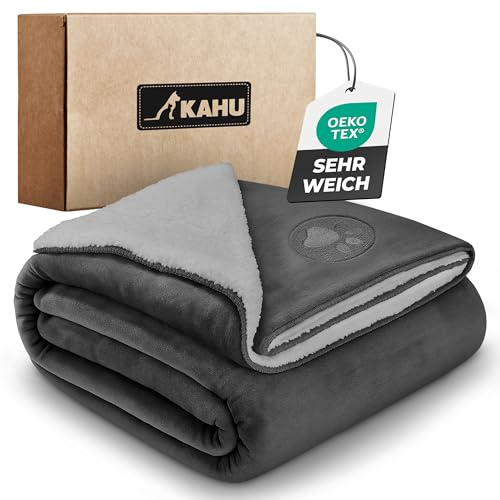 KAHU® Hundedecke wasserdicht • Sofaschutz Kuscheldecke wasserundurchlässige • Hundematte Reisen u. Outdoor • Schutzmatte für Hundetransportboxen • beidseitig verwendbar • Farbe: Dunkelgrau • 178x152cm