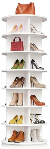Drehregal Schuhe 360° mit 7 Ebenen, Eck Organizer Drehbarer Ständer für Handtaschen Schuhe Stehregal Drehbares Standregal Drehregal Dekoregal Dreh Vitrine für Flur Wohnzimmer Ecke Schlafzimmer