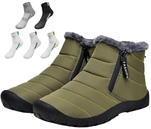 INLANDSIS stövlar, vattentäta varma bomullsblixtlås snö ankelstövlar, varma slip-on tjocka plyschtossor vattentät snöstövel, 04, 5.5 UK Wide