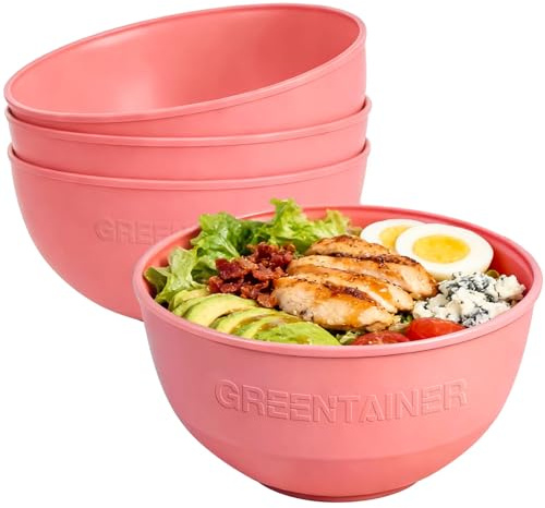 Greentainer Unbreakable Cereal Bowl Sets, 1500ml Plastic Lightweight Reusable Serving Soup Bowls for Camping, Picnic, Parties, Microwave & Dishwasher Safe, BPA-Free, 4 Pcs (Pink)