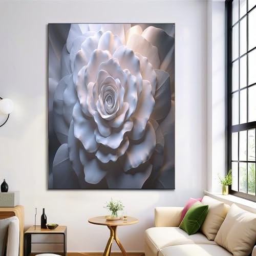 Relief Decoration Murale, Gris Blanc Tableau Plâtre Rose Poster Photo Impression sur Toile Tableau Deco Artistique Murale pour Salon, sans Cadre 80x120cm