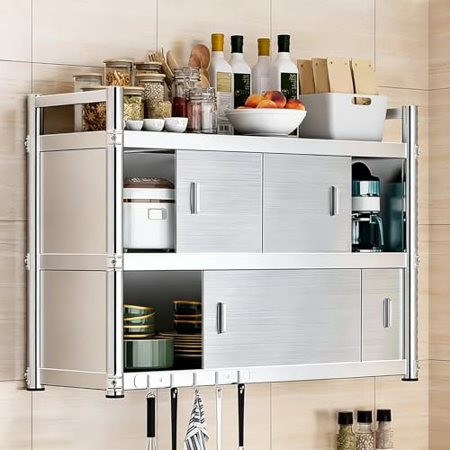 Kökssåll Enkel Dubbel Lager Väggmonterad Rostfritt Stål Kökskåp Glidfönsterorganiserare Utan Bakpanel Direkt Väggmonterad Köksstativ(70x35x90cm(28x14x36in))
