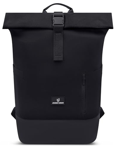 Johnny Urban Rolltop Rucksack Damen & Herren Schwarz - Luca Medium | Großer Tagesrucksack mit Laptopfach für Arbeit Uni Schule Reise, 17 l, Wasserabweisend