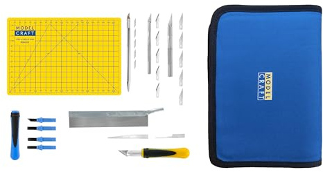 Modelcraft Precision Knife and Chisel Set, 26-Piece, with Saw Blades, Craft Knives, Chisels, Self-Healing Cutting Mat & Zip Case