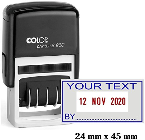 Selbstfarb Colop S260 Dater Stempel Benutzerdefinierte Text Mit Datum Stempel - Stempel Mit Datum Vom Buromaterial - Blauer Text Mit Rotem Datum