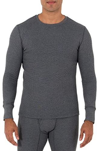 Fruit of the Loom Men's Recycled Waffle Thermal Underwear Crew Top, Greystone Heather, Large