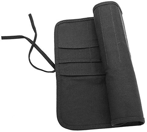 TSLBW Canvas Brush Roll-Up Bag Pockets Artist Paint Brush Roll Up Bag Holder Canvas Pouch Case Paint Brushes Case Artist Paint Brush Holder Organizers for Draw Pen Watercolor Oil Brushes (Black)
