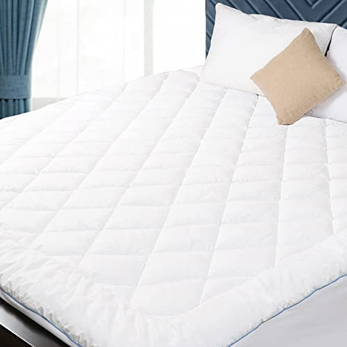 HOMTEC Queen Mattress Pad Cotton Mattress Pad Cover Quilted Mattress Cover 18-22 Deep Pocket Mattress Protector Queen Size Thin Down Alternative Filling Noiseless & Breathable