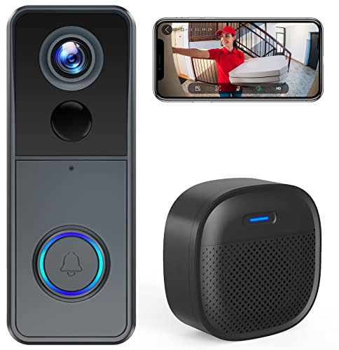 XTU 1080P HD Sonnette sans Fil avec Caméra, Exterieur Etanche, Visiophone sans Fil avec Carillon Détection de Mouvement PIR, Vision Nocturne, Audio Bidirectionnel, IP66 Étanche