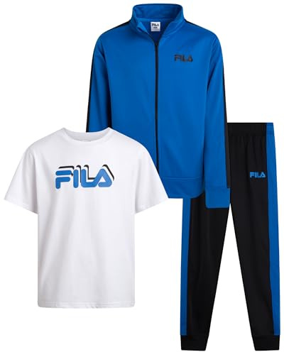 Fila Boys Tracksuit Set - 3 Piece Athletic Youth Shirts Tricot Jacket and Pants for Boys and Toddlers Kids Athletic Pants Set, Size 14-16, Blue Empire