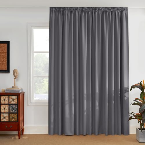 PONY DANCE Extra Breite Gardine mit Kräuselband Raumteiler Vorhang | Blickdicht, 1er Set H 245 x B 200 cm, Grau, Verdunklungsvorhänge, für Schienensystem, für Schlafzimmer, Hitzeschutz