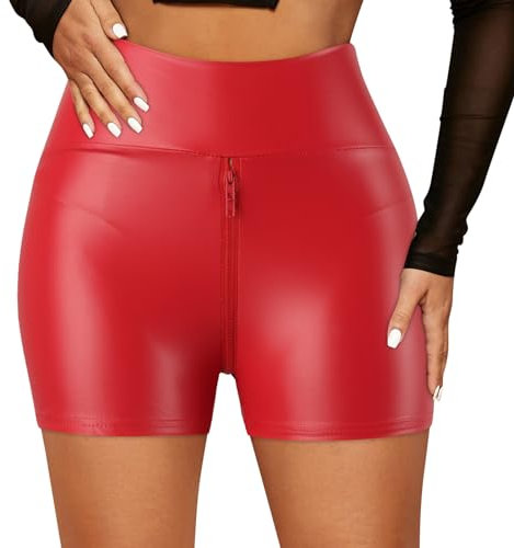 WKAYsIV Womens Work Pants Office Casual High Waist Faux Pants Leggings Stretch Waisted Womens High Leather Pleather Pants Zip Open Crotch Short Pants Pants Linen Red