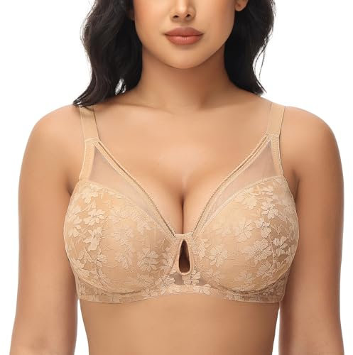 FallSweet Push Up Lace Bras for Women Underwired Padded Add one Cup Sexy Bra(Beige,36D)