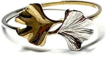 Ring 333/- Gold bicolor Gingko Blatt floral Doppelblatt Ring zart filigran Schmuckring #60