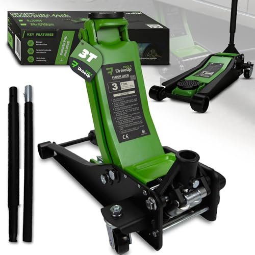 DRIVEUPTOOLS Sollevatore Idraulico Professionale 3 Tonnellate per Auto, SUV | Cric a Carrello con Doppio Pistone | Altezza Sollevamento 75–500 mm | Portata Massima 3000 kg