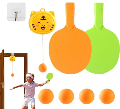 Tür P-ingPong - Tischtennis Trainer Set Zum Aufhängen Für Den Innenbereich | Tischtennis-Set Mit 2 Schläger Und 5 Bälle | Verstellbares Tischtennis Trainer Für Türrahmen | Türspiel P-ingPong Trainer