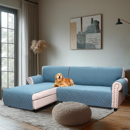 H.Versailtex Wasserabweisende Sofabezüge für Sektionalsofa, 2-teilig, rutschfest, Ecksofabezug, Sektionalcouchbezug, L-Form für Hunde (linke Chaiselongue + 3-Sitzer-Sofabezug, Citadel)